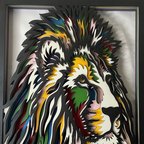 Layered Wooden Lion 10.5”x15” - Picture 1 of 2